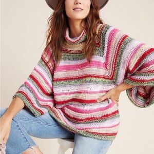 Anthropologie Pink Multicolor Striped Turtleneck Sweater